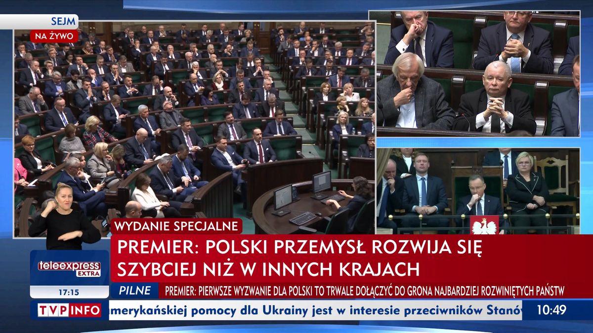 Fragment obrad Sejmu transmitowanych przez TVP INFO