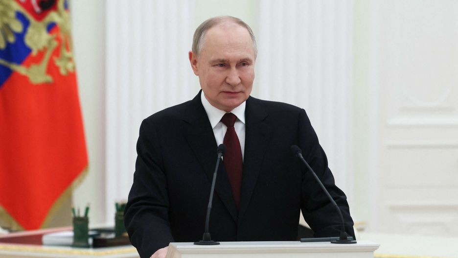 Temporary
In this pool photograph distributed by the Russian state agency Sputnik, Russia's President Vladimir Putin gives a speech at a ceremony to award servicemen with Gold Star medals of "Hero of Russia" on Defender of the Fatherland Day at the Kremlin in Moscow on February 23, 2025. (Photo by Mikhail METZEL / POOL / AFP)
MIKHAIL METZEL