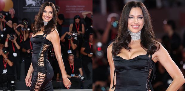 ZASZNUROWANA AŻ PO BIUST Irina Shayk maszeruje czerwonym dywanem w Wenecji. Olśniewająca? (ZDJĘCIA)