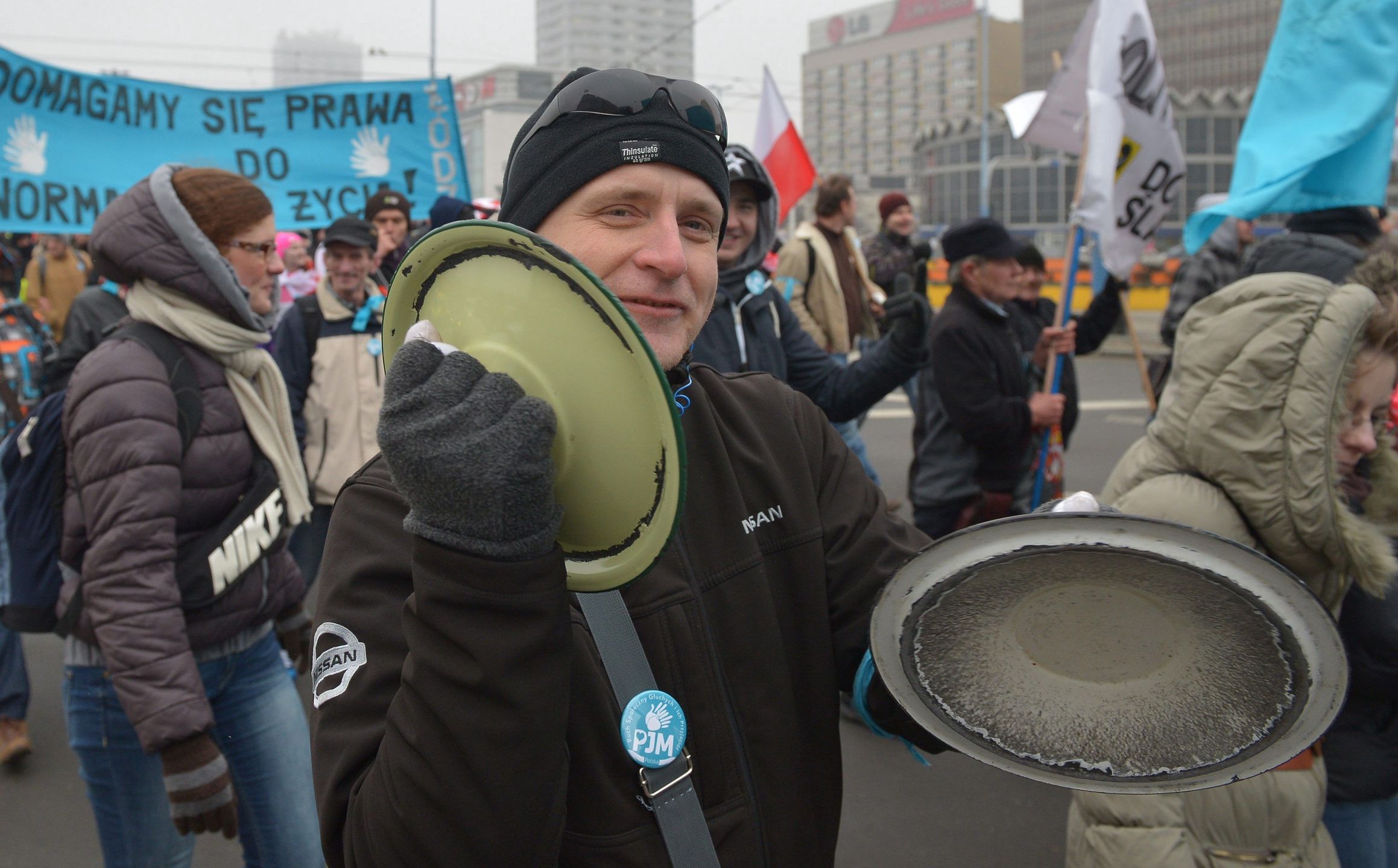 Luty 2014 r. Głusi manifestują w Warszawie upominając się