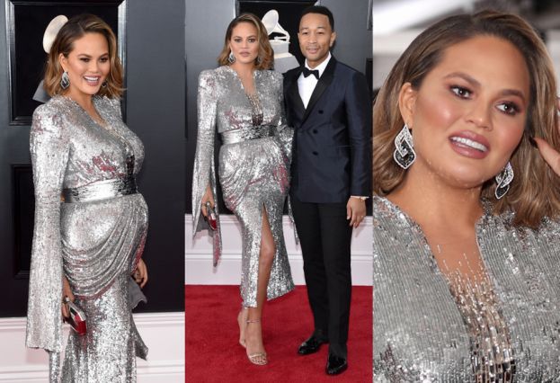 Błyszcząca Chrissy Teigen u boku męża na Grammy