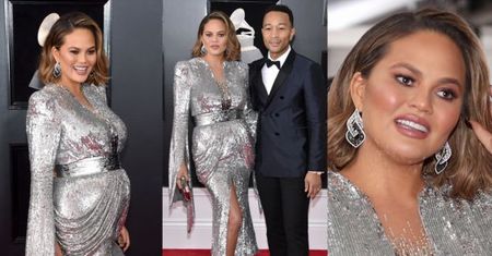 Błyszcząca Chrissy Teigen u boku męża na Grammy