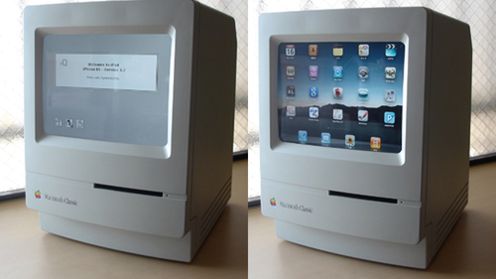 Macintosh Classic jako podstawka dla iPada 1