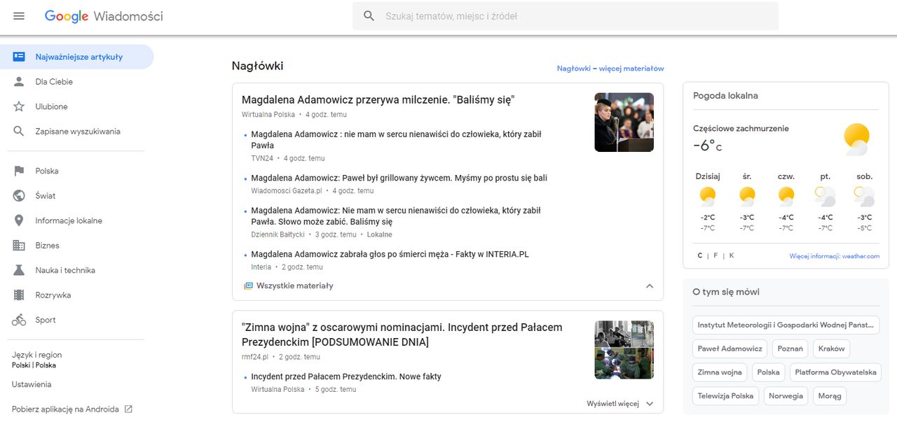 Wiadomości Google ułatwiają śledzenie bieżących informacji z wielu źródeł.