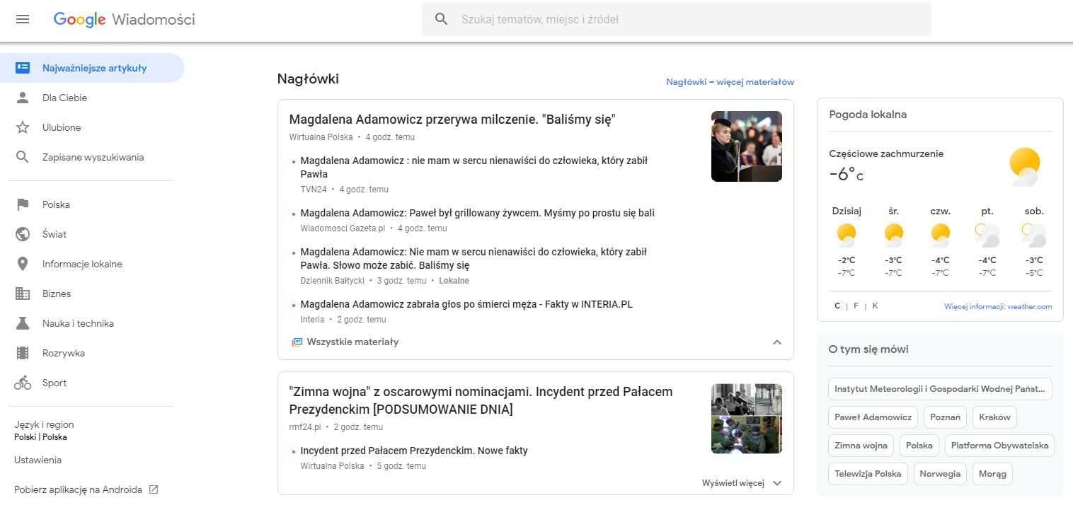 Wiadomości Google ułatwiają śledzenie bieżących informacji z wielu źródeł.