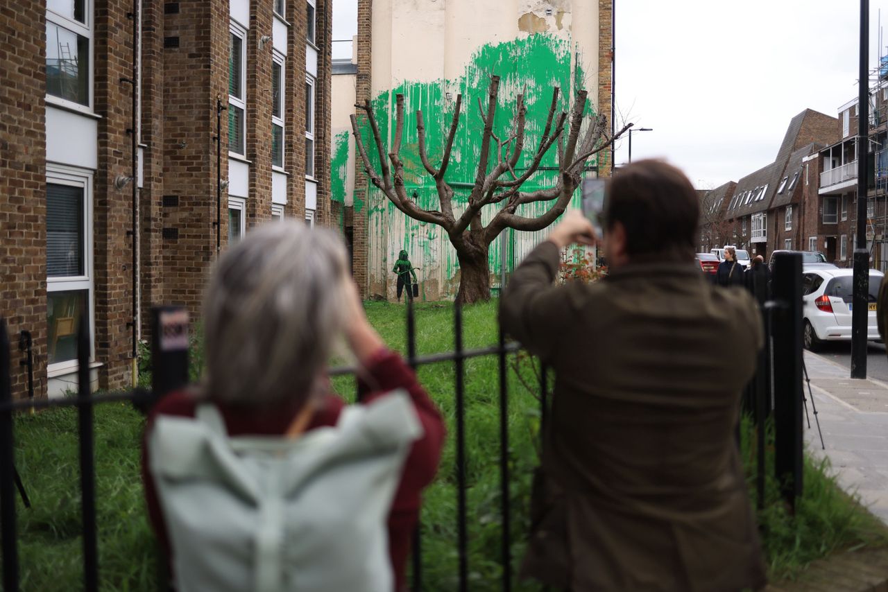 The new Banksy mural is located in Finsbury Park in London.