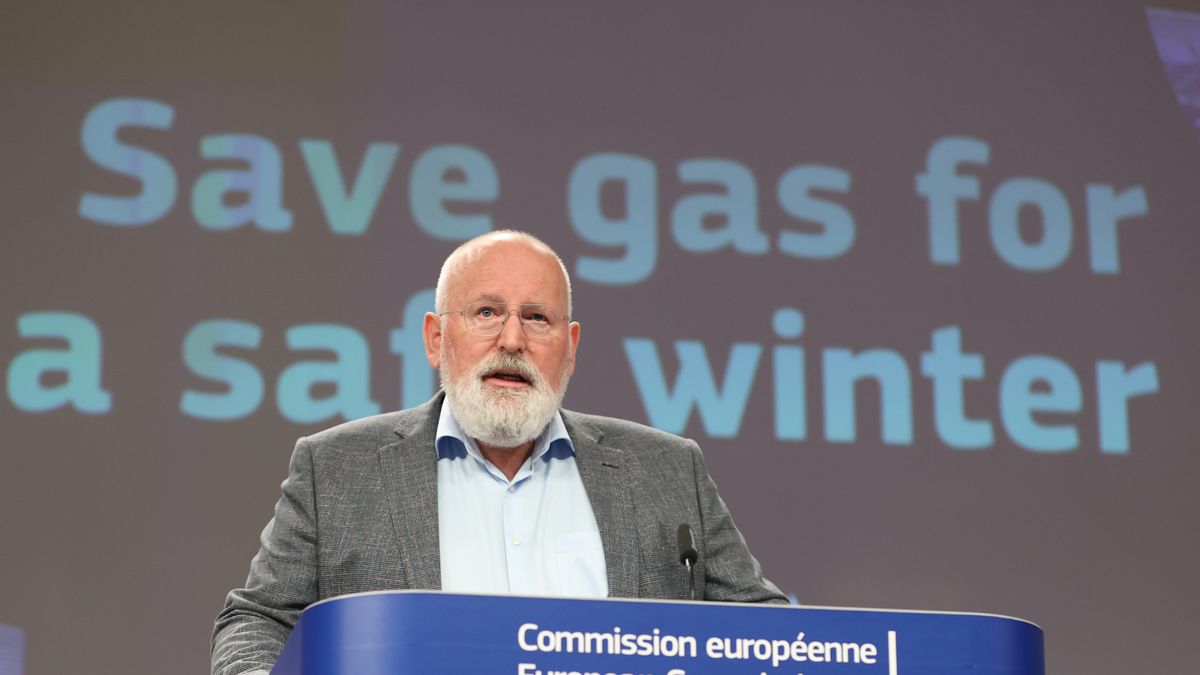 BRUSSELS, BELGIUM - JULY 20: Vice President of the European Commission Frans Timmermans makes statements during a joint press conference on the "save gas for safe winter" package after college meeting attended by EU Commission members in Brussels, Belgium on July 20, 2022. (Photo by Dursun Aydemir/Anadolu Agency via Getty Images)