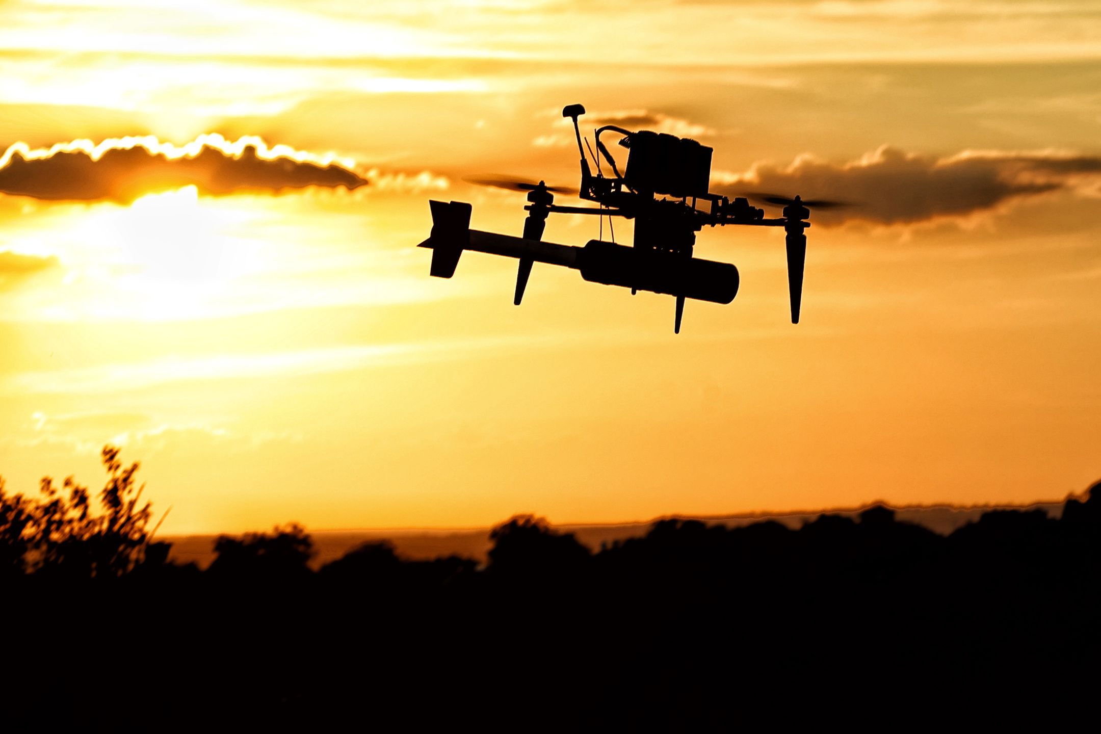 DONETSK OBLAST, UKRAINE - JUNE 28: A drone takes off into the sky against the background of sunset on June 28, 2024 in Donetsk Oblast, Ukraine. In the east of Ukraine, Donetsk Oblast continues to be places of most fierce battles since the beginning of the full-scale Russian invasion. (Photo by Yan Dobronosov/Global Images Ukraine via Getty Images)