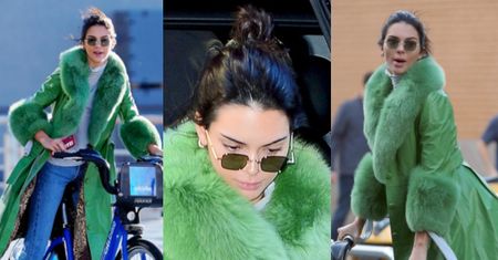 Kendall Jenner świętuje 23. urodziny w wielkim, zielonym płaszczu