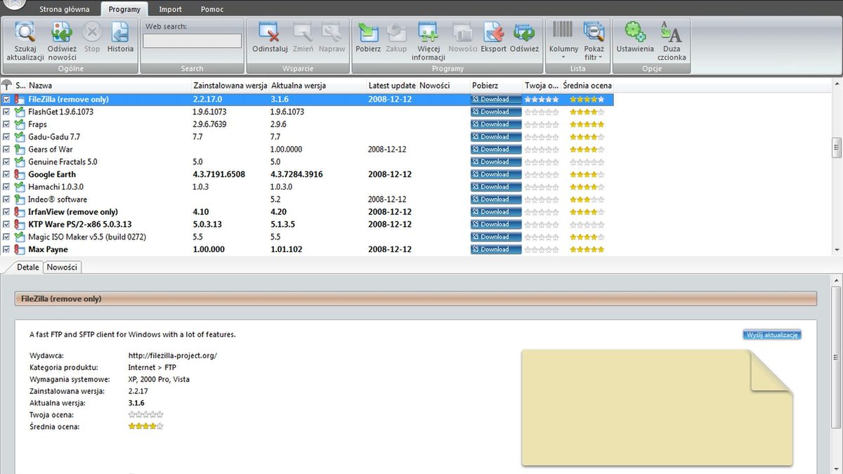 Uaktualnienia programów na bieżąco 1