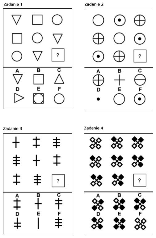 Zadania nr 1, 2, 3 i 4 - wybierz brakujący obrazek