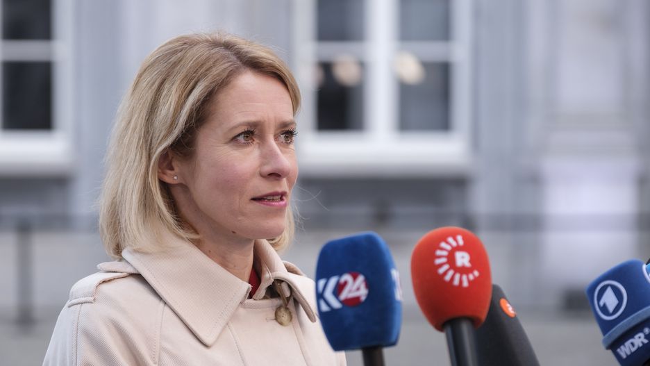 BRUSSELS, BELGIUM - FEBRUARY 3:  EU Commission vice-president, High Representative for Foreign Affairs and Security Policy Kaja Kallas talks to media prior an informal EU Leaders' retreat in the Egmont Palace, the EU Council headquarter on February 3, 2025 in Brussels, Belgium. EU leaders will discuss European defence during an informal meeting at the Palais d'Egmont in Brussels. (Photo by Thierry Monasse/Getty Images)