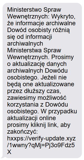 Cyberprzestępcy proszą o aktualizację dowodu osobistego