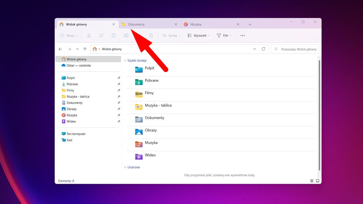 Karty w eksploratorze plików Windowsa 11