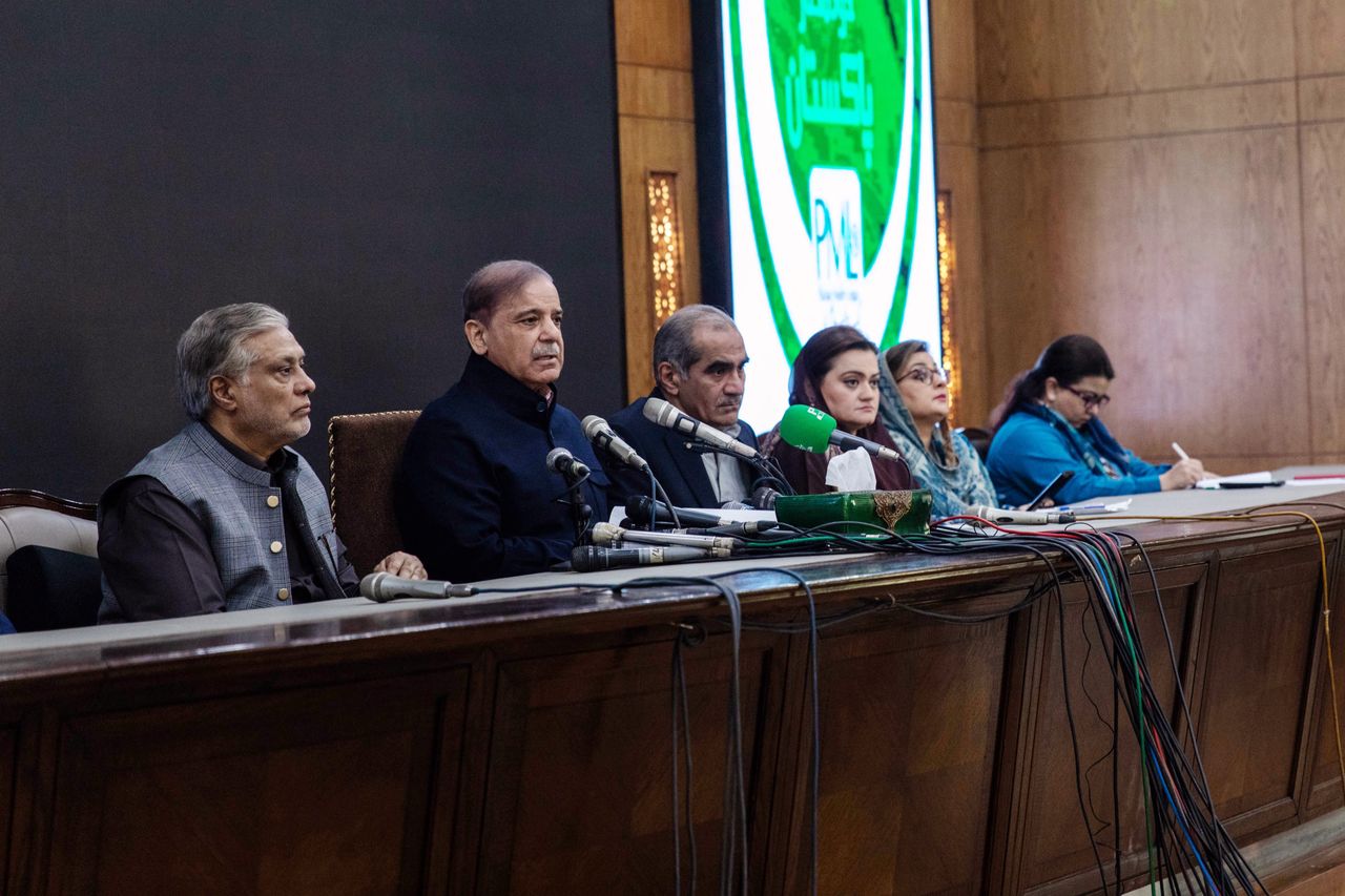 Shehbaz Sharif, Pakistan's prime minister from the Pakistan Muslim League-N party, second left