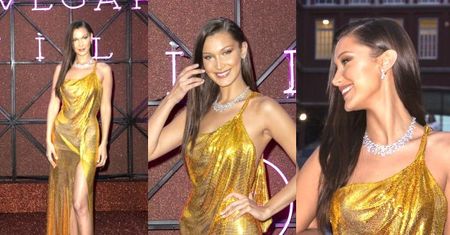 Skąpana w złocie Bella Hadid na gali Bulgari