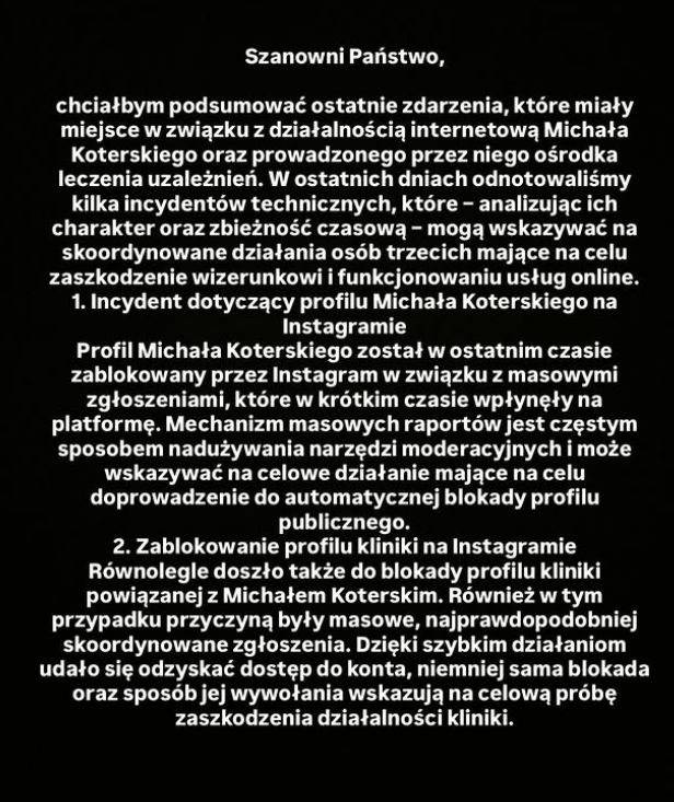 Oświadczenie kliniki "Odwróceni"