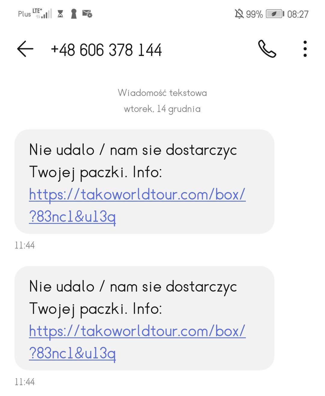 Przykładowe fałszywe SMS-y o paczkach