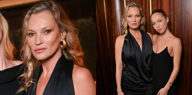 Kate Moss w czarnej mini lansuje się z 22-letnią córką na evencie. Lila poszła w ślady znanej matki