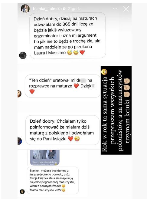 Screen z InstaStories Blanki Lipińskiej