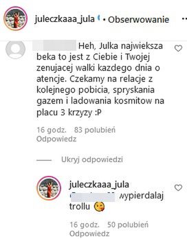 Komentarze na Instagramie Julii Wróblewskiej