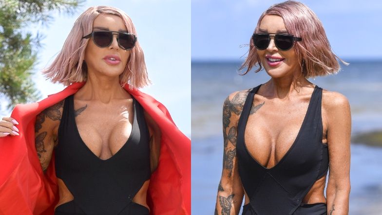 Ewa Minge kusi dekoltem na plaży w Międzyzdrojach