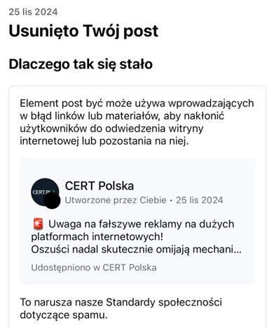 usunięty post CERT Polska