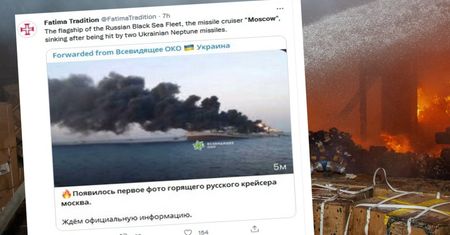 Krążownik Moskwa uszkodzony. Na okręcie wybuchła amunicja