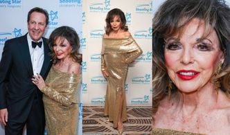 92-letnia Joan Collins odsłania ramiona w złotej sukni na gali z młodszym o 32 lata mężem u boku (ZDJĘCIA)