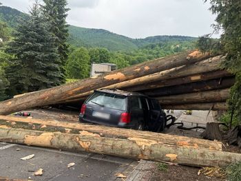 Małopolska: Groźna kolizja pod Laskowem. Ładunek drewna spadł na auto z matką i dzieckiem