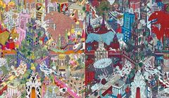 Futurystyczna wizja Warszawy na chustach dla domu mody Hermes