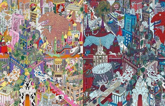 Futurystyczna wizja Warszawy na chustach dla domu mody Hermes