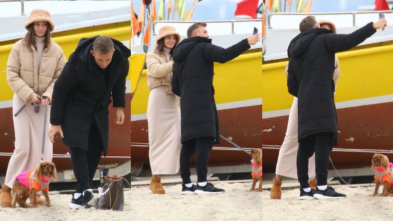 Jakub Rzeźniczak i Paulina Nowicka urządzają sobie sesję na plaży w Sopocie