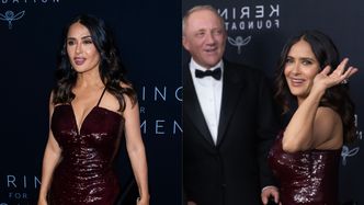 57-letnia Salma Hayek uwodzi spojrzeniami w mieniącej się sukni z głębokim dekoltem. Zadała szyku? (ZDJĘCIA)