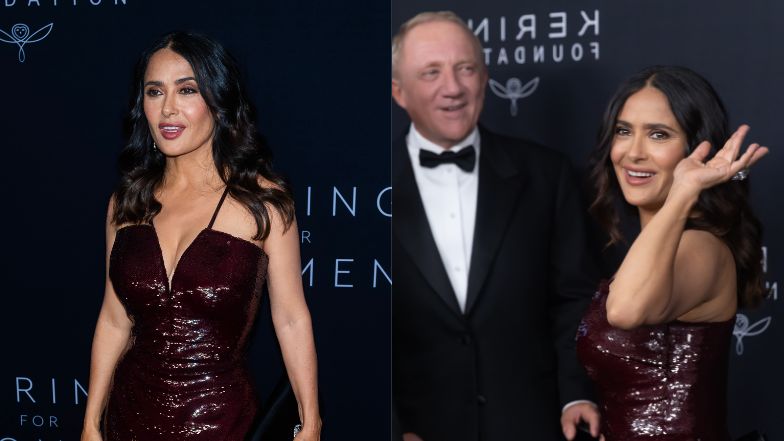 57-letnia Salma Hayek uwodzi spojrzeniami w mieniącej się sukni z głębokim dekoltem. Zadała szyku? (ZDJĘCIA)