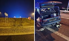 Auto przeleciało nad rondem. Kierowca pijany i z zakazem jazdy