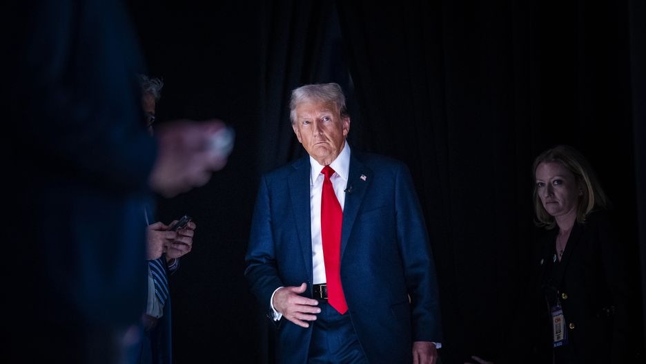 Atlanta, GA - June 27 : Former president Donald Trump returns from a break as he and President Joe Biden participate in the first presidential debate of the 2024 elections at CNN's studios in Atlanta, GA on Thursday, June 27, 2024. The debate was moderated by CNN's Jake Tapper and Dana Bash. (Photo by Jabin Botsford/The Washington Post via Getty Images)