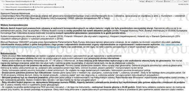 Mail ujawniony w sieci w trakcie przesłuchania Michała Dworczyka przed komisją śledczą