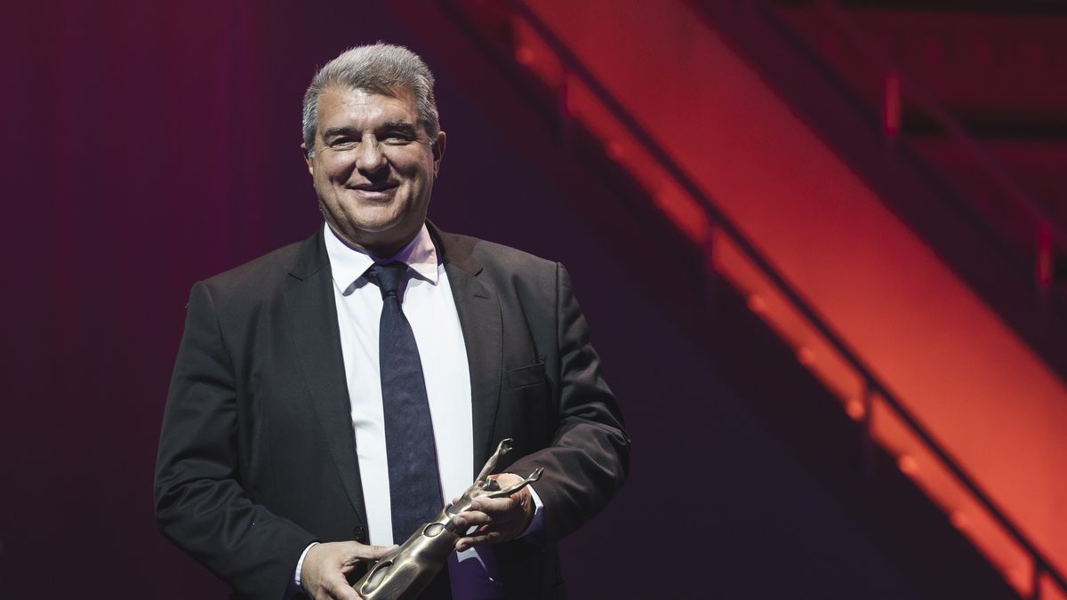 BARCELONA, SPAIN - FEBRUARY 06: Joan Laporta onstage during 75th Mundo Deportivo Awards Gala, at Museu Nacional d’Art de Catalunya (MNAC), on February 06, 2023 in Barcelona, Spain. (Photo by Cesc Maymo/WireImage)