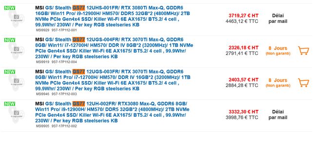 Ceny laptopów MSI GS77