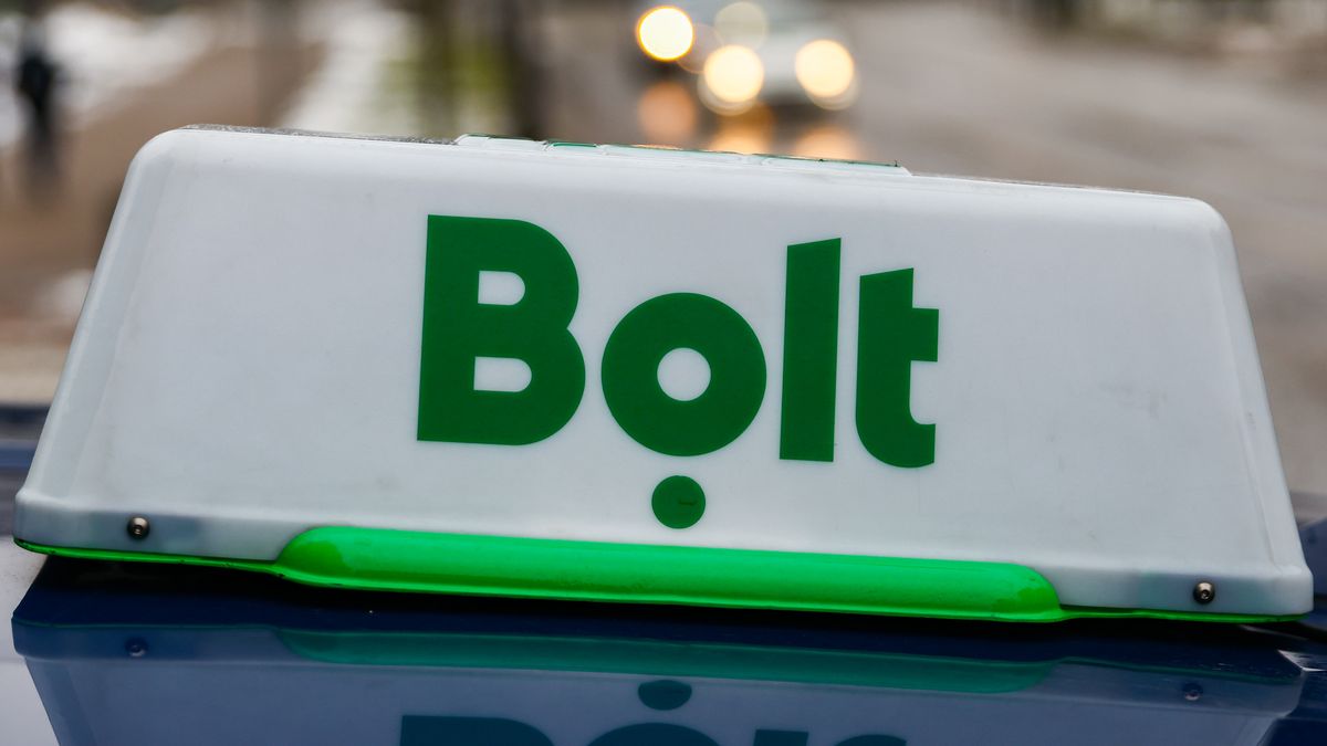Bolt taxi sign is seen on a car in Bialystok, Poland on January 21, 2023. (Photo by Beata Zawrzel/NurPhoto via Getty Images)