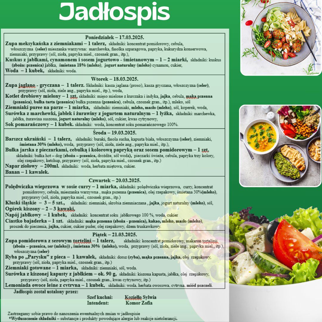 Jadłospis w SP nr 29 w Gdyni