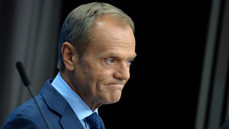 BRUSSELS, BELGIUM - OCTOBER 17:   European Council President Donald Tusk gives statements to the media as EU member states agreed on the agreement during the summit of European Union leaders on October 17, 2019 in Brussels, Belgium. Officials announced earlier in the day that EU and UK negotiators have reached an agreement on the United Kingdom’s departure from the EU. (Photo by Sean Gallup/Getty Images)