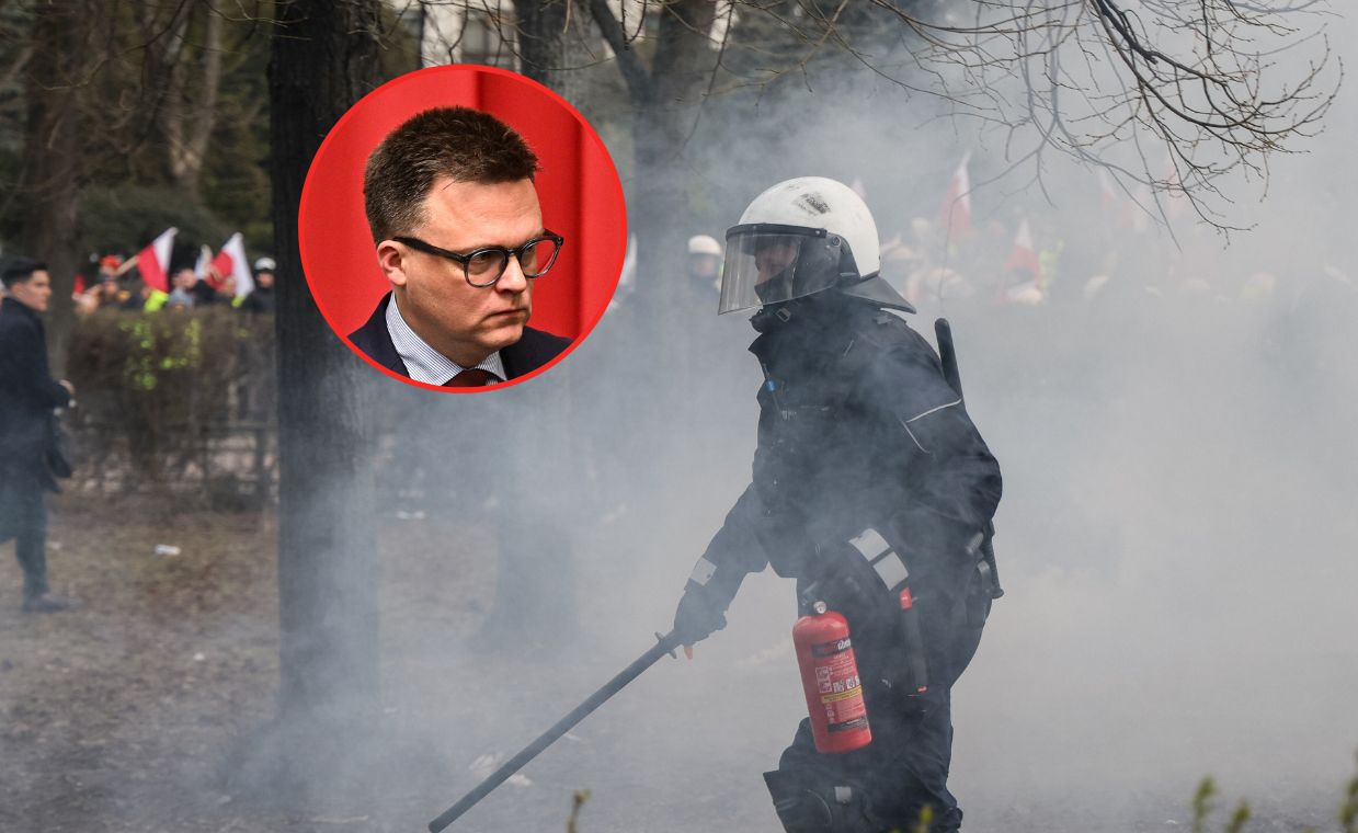 "Zawodowi zadymiarze". Hołownia o incydentach na proteście rolników