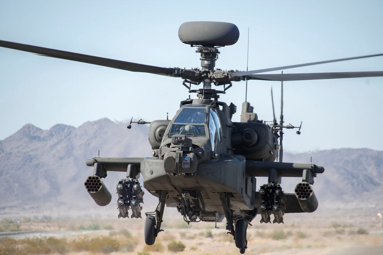 AN/APG-78 Longbow fire control radar over the Apache's rotor