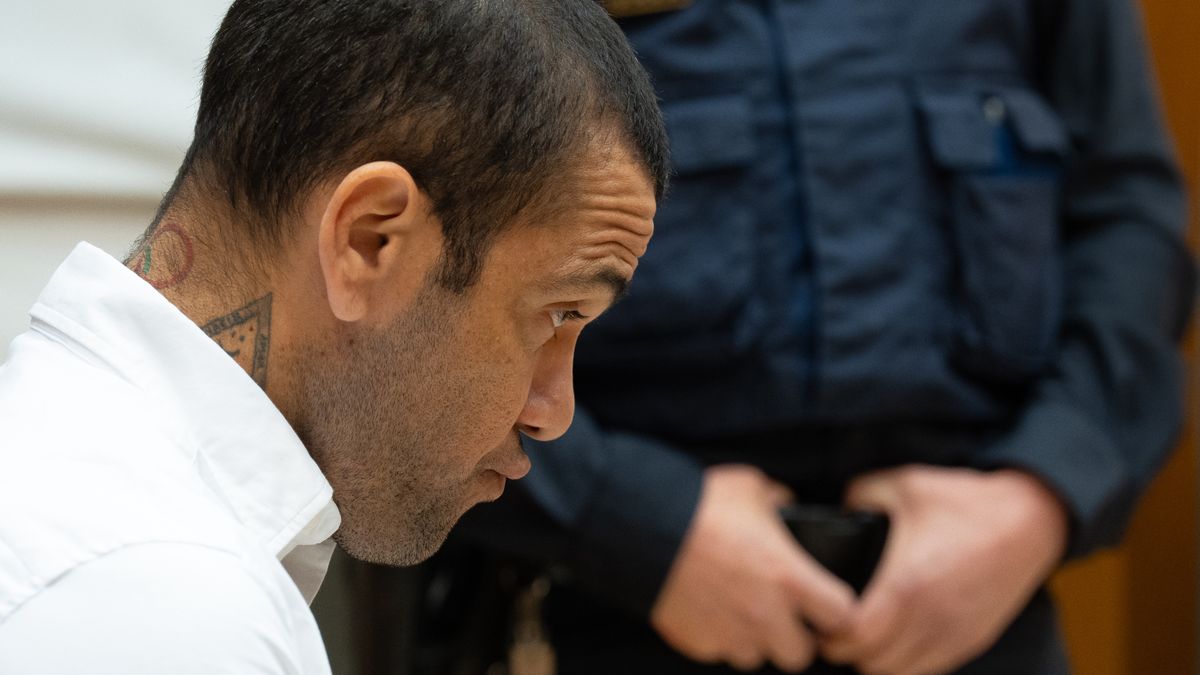 BARCELONA CATALONIA, SPAIN - FEBRUARY 05: Former soccer player Dani Alves during a trial at the Barcelona Court on February 5, 2024, in Barcelona, Catalonia, Spain. Alves is accused of sexual assault on a girl in a bathroom of the Sutton nightclub in the Catalan capital on the night of December 30-31, 2022. Denounced by the 23-year-old girl, he sits in the dock of the Audiencia de Barcelona and faces a nine-year prison request from the Prosecutor's Office, which the victim's defense raises to 12 years. After a year and 15 days in custody in Brians, the Brazilian arrives after having changed his version of events up to five times. (Photo By EUROPA PRESS/D.Zorrakino. POOL via Getty Images)