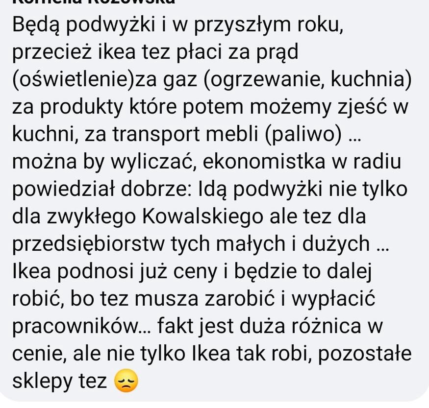 Komentarze dotyczące podwyżek w sieci IKEA