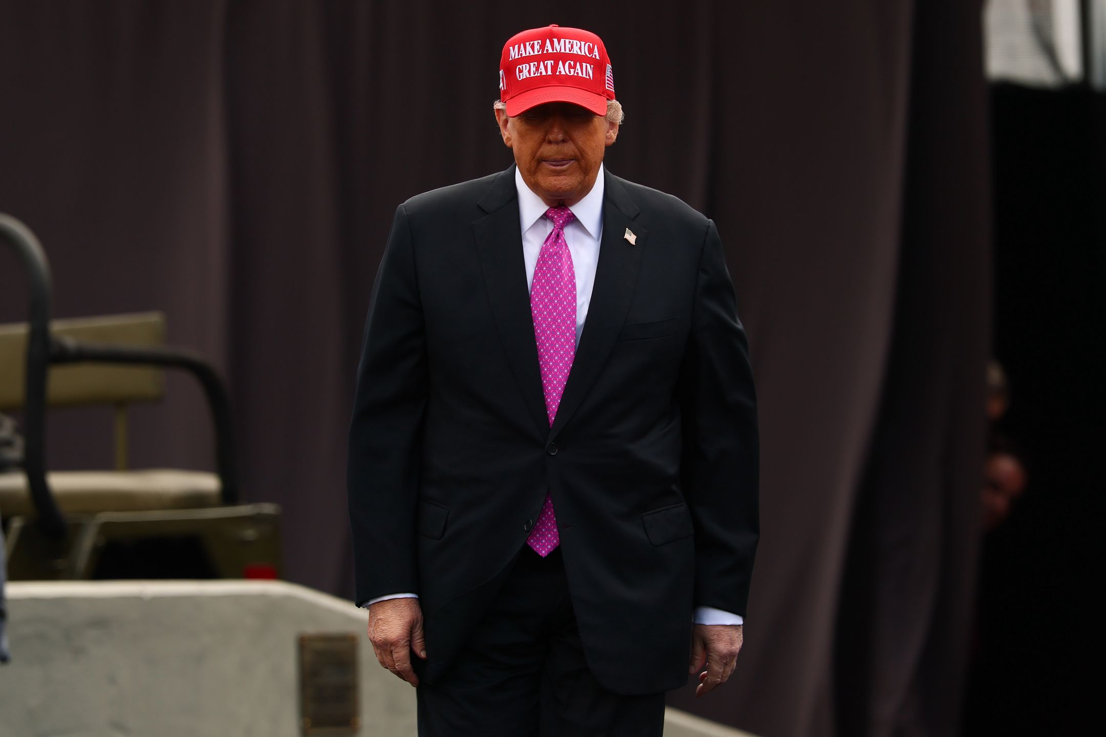 WEST POINT, NEW YORK - MAY 24: President Donald Trump arrives toaddresses graduates of the United States Military Academy at West Point in Michie Stadium on May 24, 2025 in West Point, New York. Over one thousand cadets are expected to graduate in the same year that the U.S. Army celebrates its 250th birthday. This year's graduating class included honorary member Peter Wang, a junior ROTC cadet who was killed in the 2018 mass shooting at Marjory Stoneman Douglas High School in Parkland, Florida. (Photo by Michael M. Santiago/Getty Images)