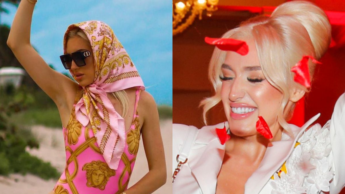 Caroline Derpienski wywija na plaży z kosztowną torebką w dłoni. Klasa?