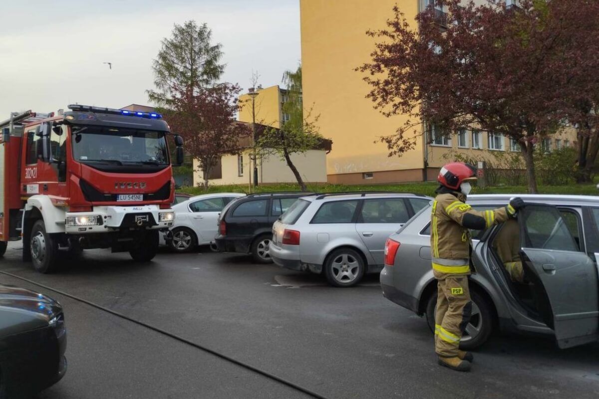 Pożar audi na ul. Olchowej w Lublinie